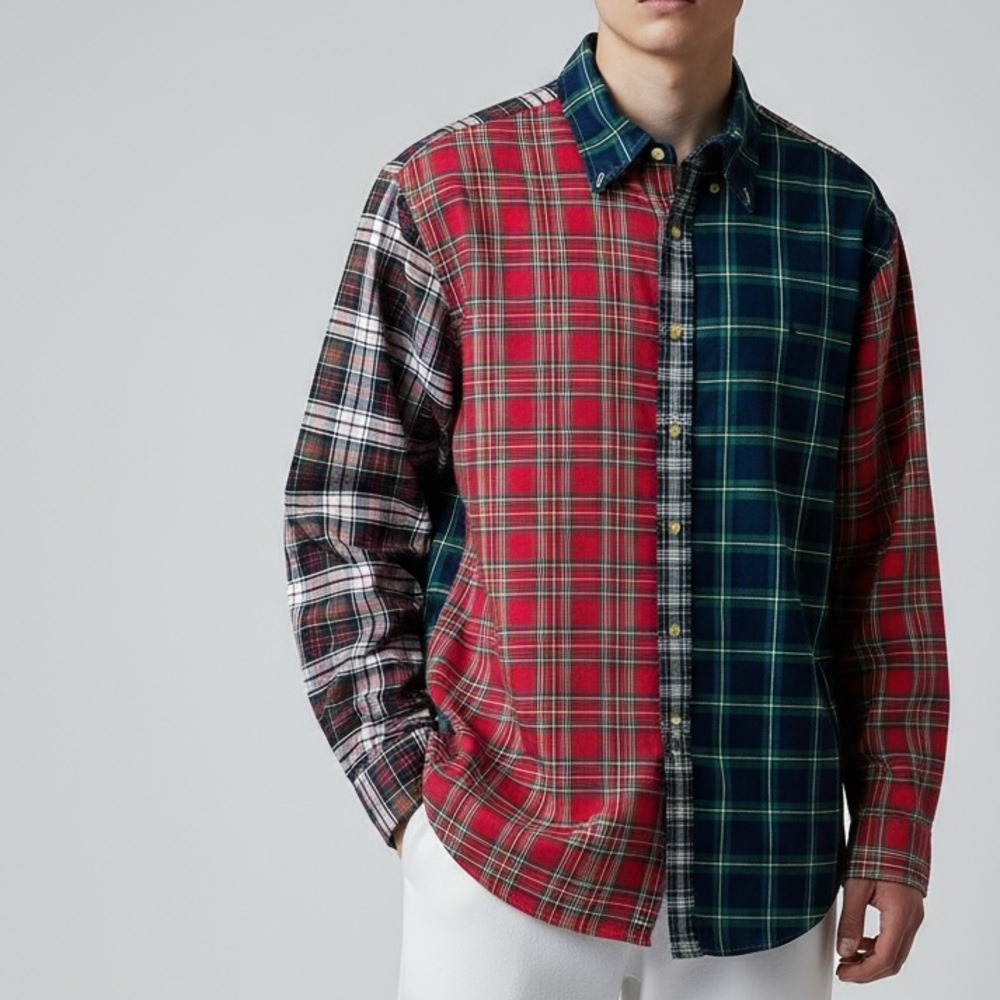 Ralph‎ Lauren Men’s Tartan Plaid Mixed Plaid Print Long Sleeve Button Down Sz XL